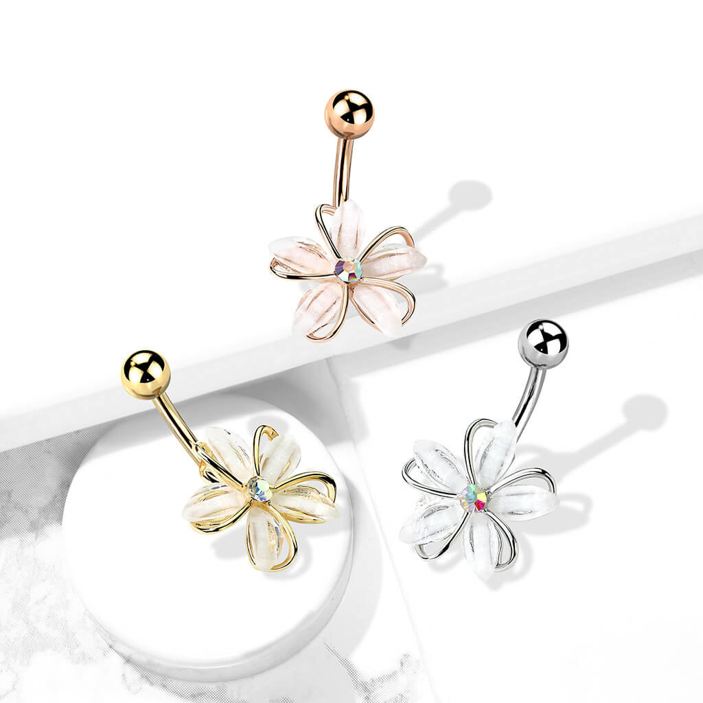 Belly Button Piercing Flower Zirconia