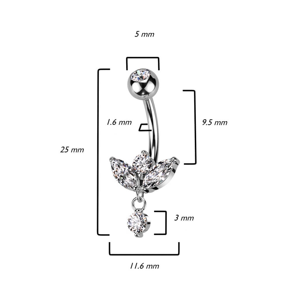 Piercing Ombelico Pendente zirconi taglio marquise