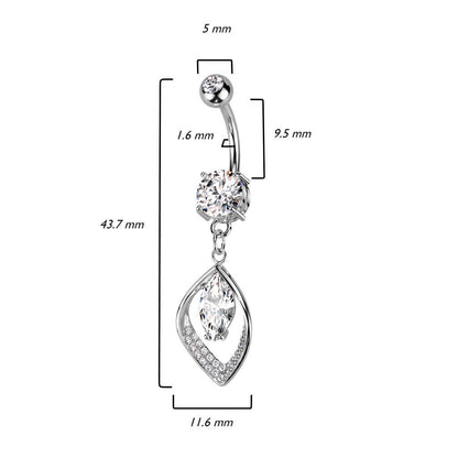 Piercing Ombelico Pendente di zirconi a foglia