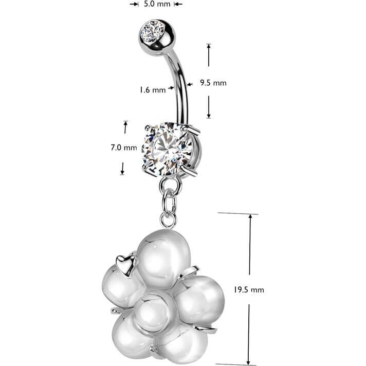 Piercing ombligo Flor y Corazón colgante con engaste de Circonita