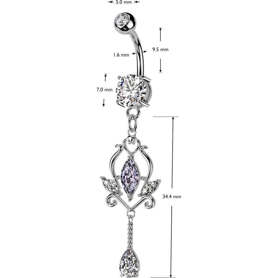 Belly Button Piercing floral marquise cut zirconia dangle