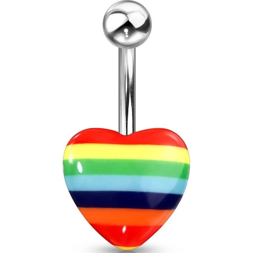 Belly Button Piercing Heart Rainbow Silver