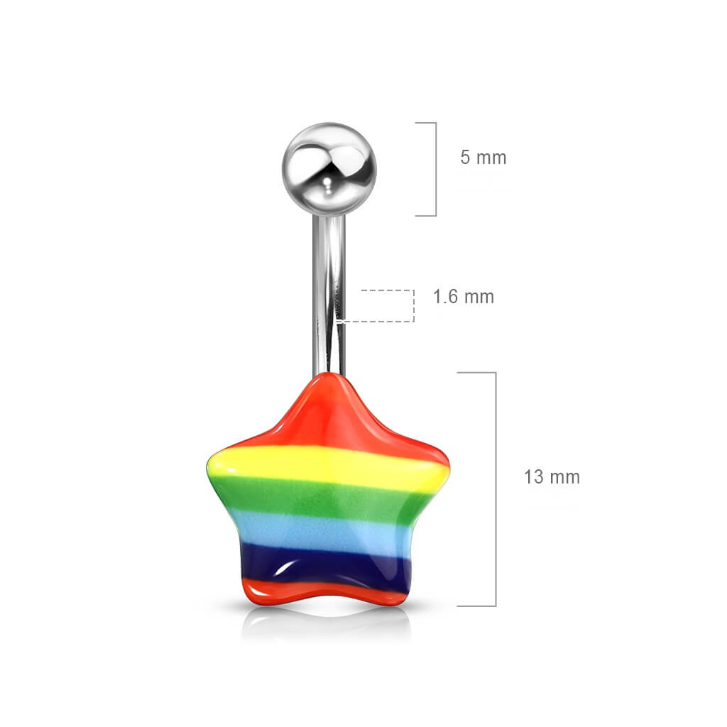 Belly Button Piercing Star Rainbow Silver