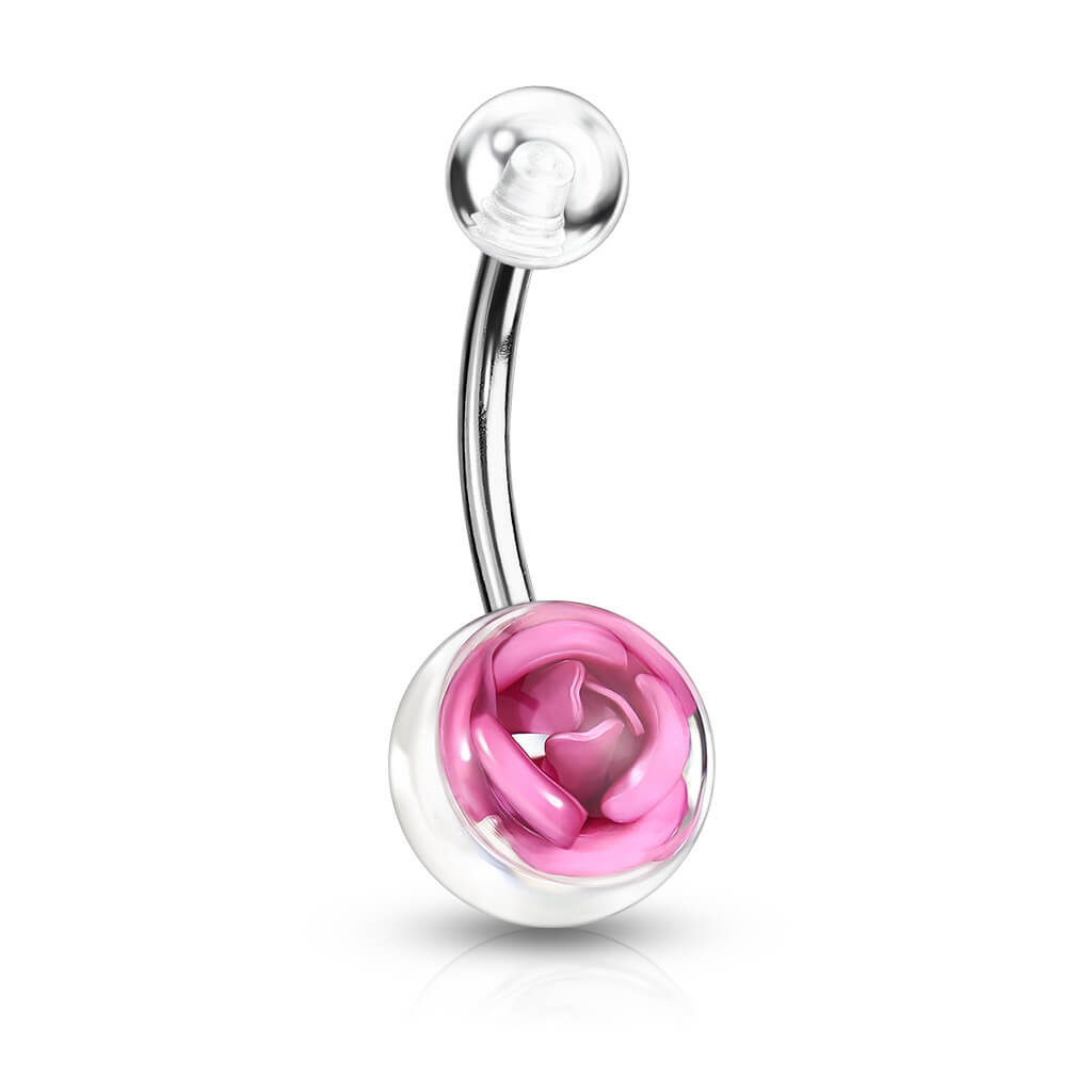 Piercing Nombril Bille Acrylique Rose Argent