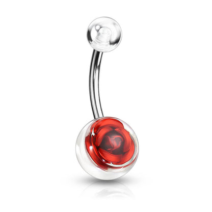 Belly Button Piercing Acrylic Ball Rose Silver