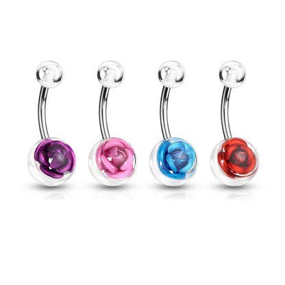 Piercing Ombelico Sfera con rosa in acrilico e Argento