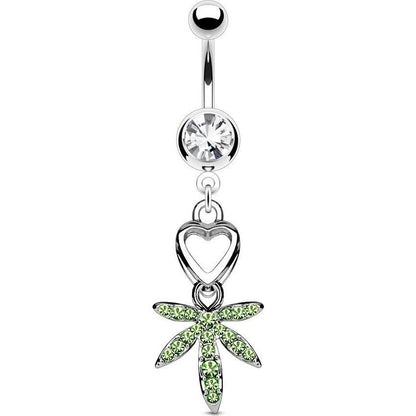 Piercing Nombril Pendentif Feuille De Chanvre Zircone Argent