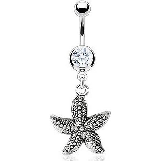 Piercing Nombril Pendentif Étoile De Mer Zircone Argent