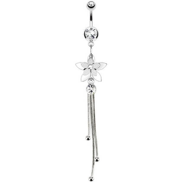 Piercing Nombril Pendentif Fleur Zircone Argent