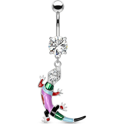 Belly Button Piercing Lizard dangle Zirconia Silver