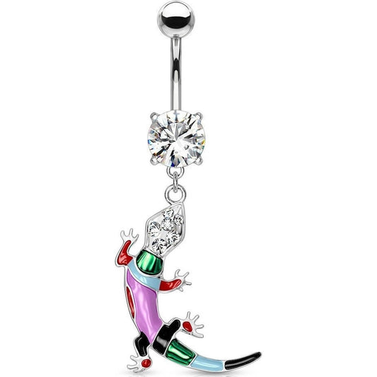 Belly Button Piercing Lizard dangle Zirconia Silver