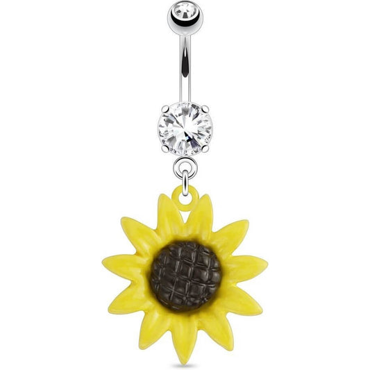 Piercing ombligo Girasol colgante Circonita plata