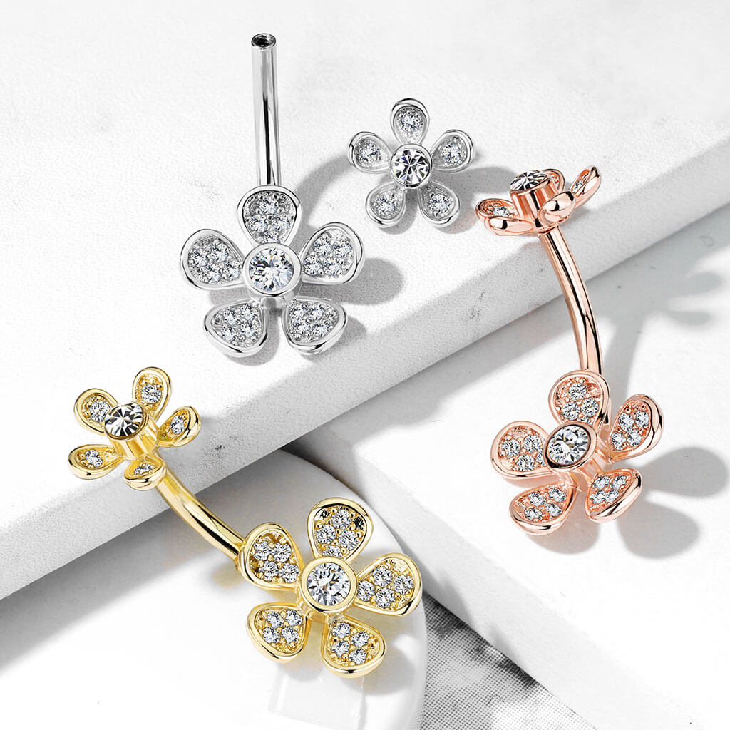 Belly Button Piercing Flower Zirconia Internally Threaded