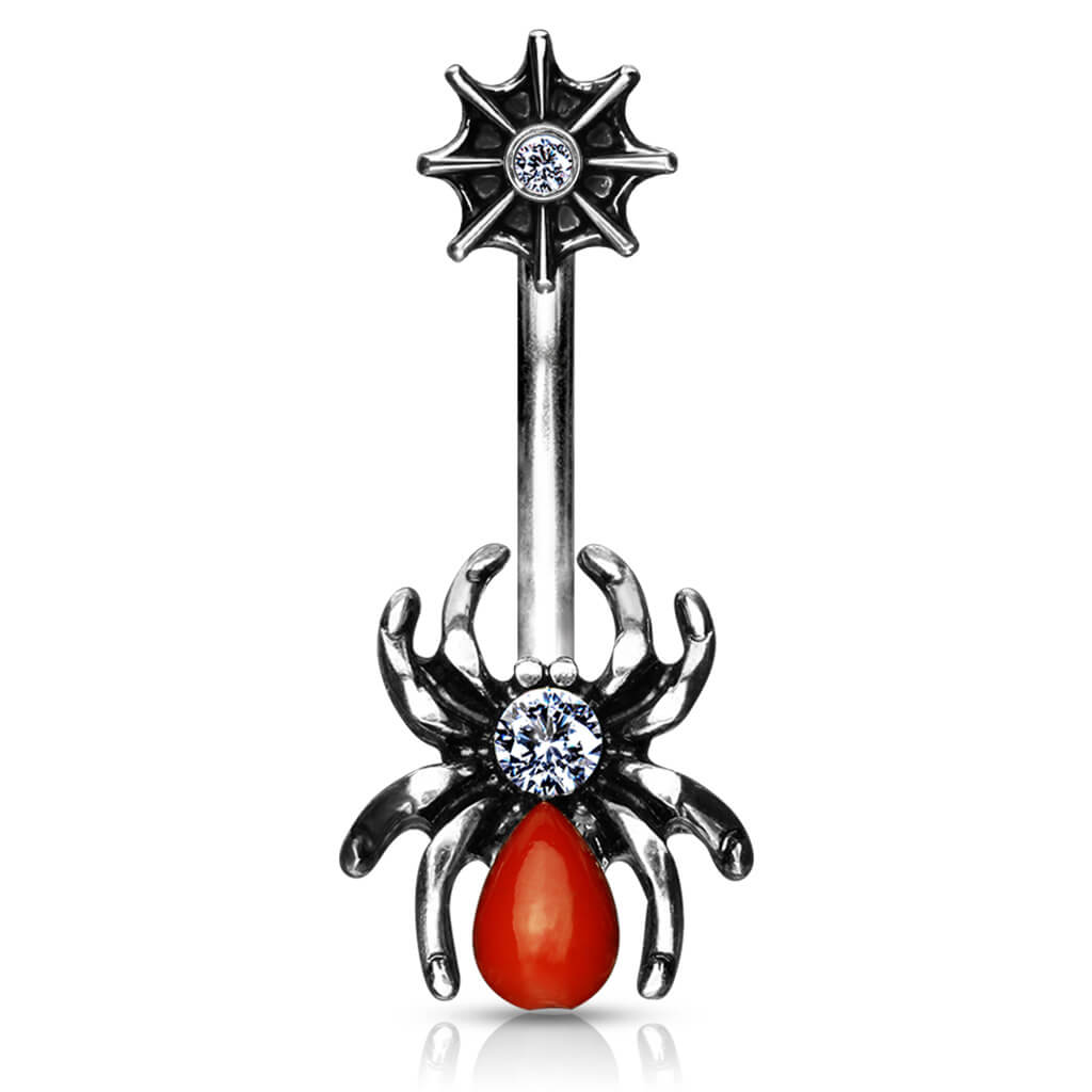 Belly Button Piercing Spider Black Zirconia