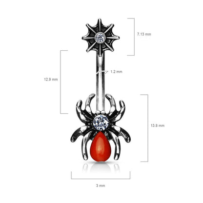 Bauchnabelpiercing Spinne Schwarz Zirkonia