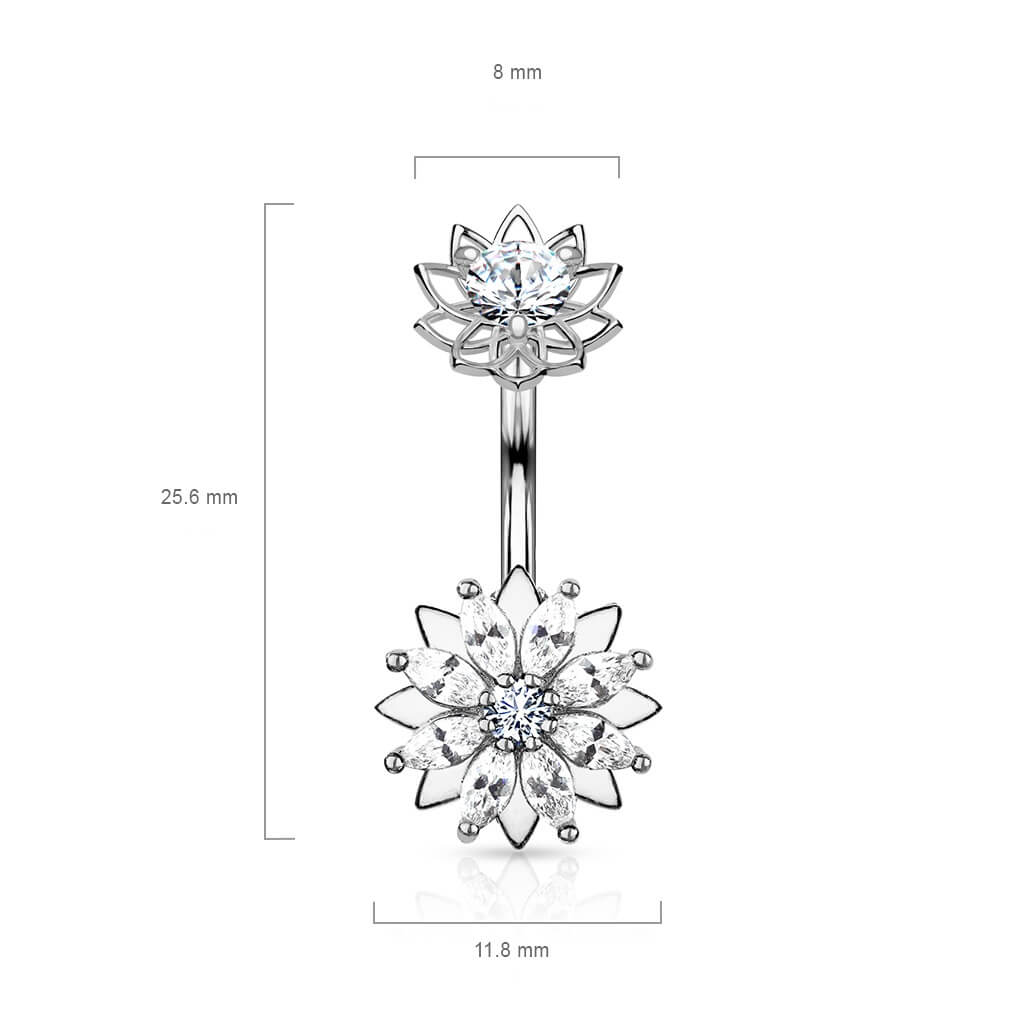 Piercing Nombril Fleur Zircone Filetage Interne