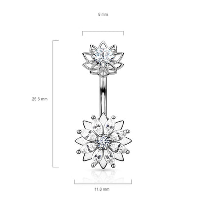 Piercing Nombril Fleur Zircone Filetage Interne