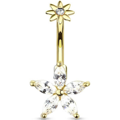 Belly Button Piercing Flower Zirconia Internally Threaded