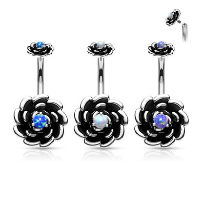 Belly Button Piercing Flower Opal Black Internally Threaded