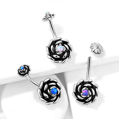 Belly Button Piercing Flower Opal Black Internally Threaded