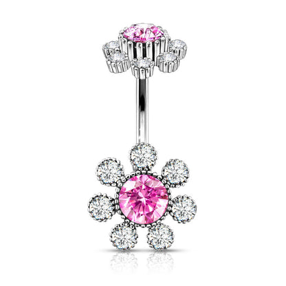 Belly Button Piercing Flower Zirconia Silver Internally Threaded