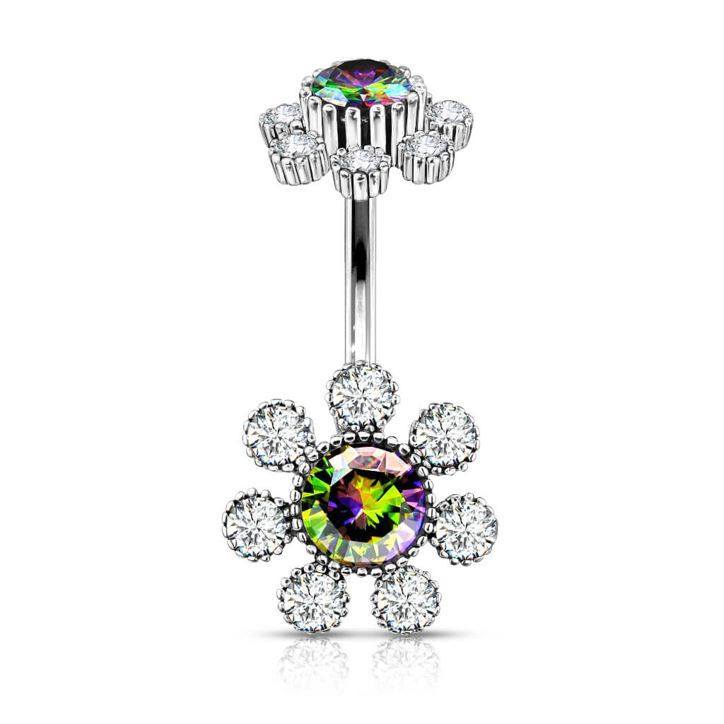 Belly Button Piercing Flower Zirconia Silver Internally Threaded