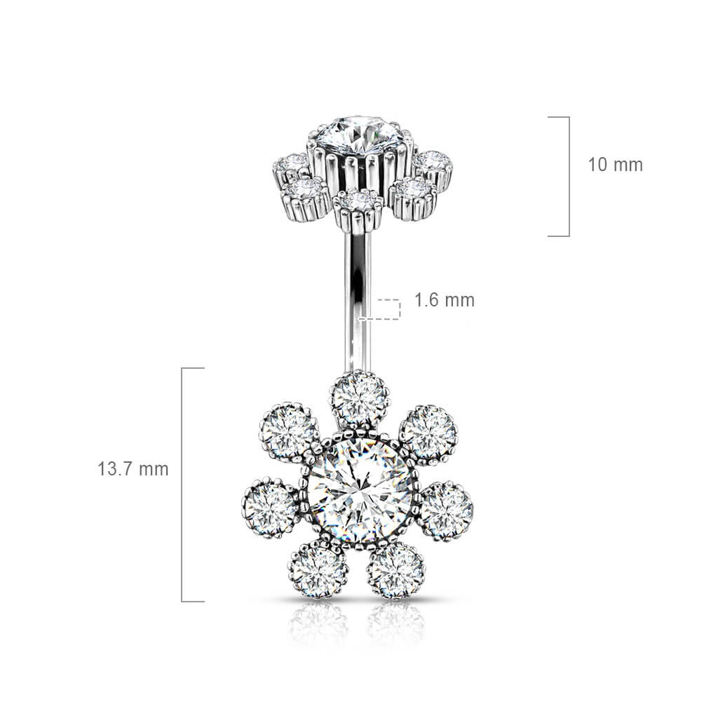 Belly Button Piercing Flower Zirconia Silver Internally Threaded