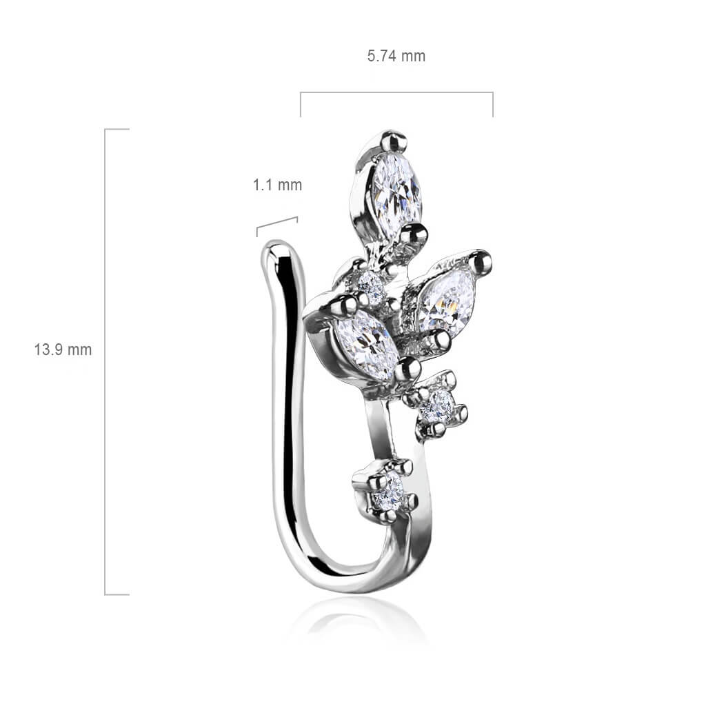 Faux Piercing au nez Feuilles Zircone Argent Pliable