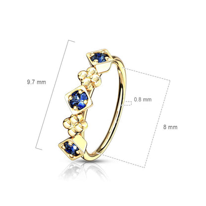 Ring Blumen Quadrate Zirkonia Gold Biegbar