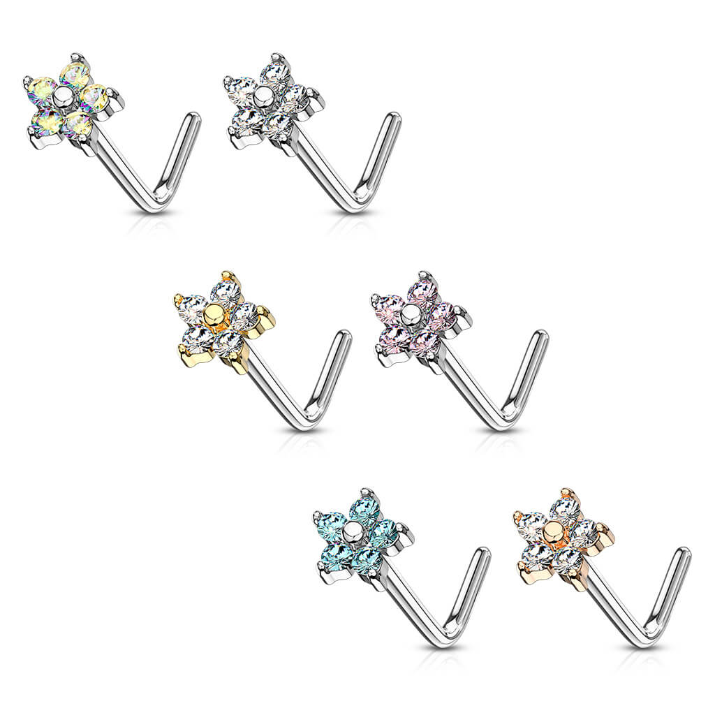 Nose L-Shape Flower Zirconia