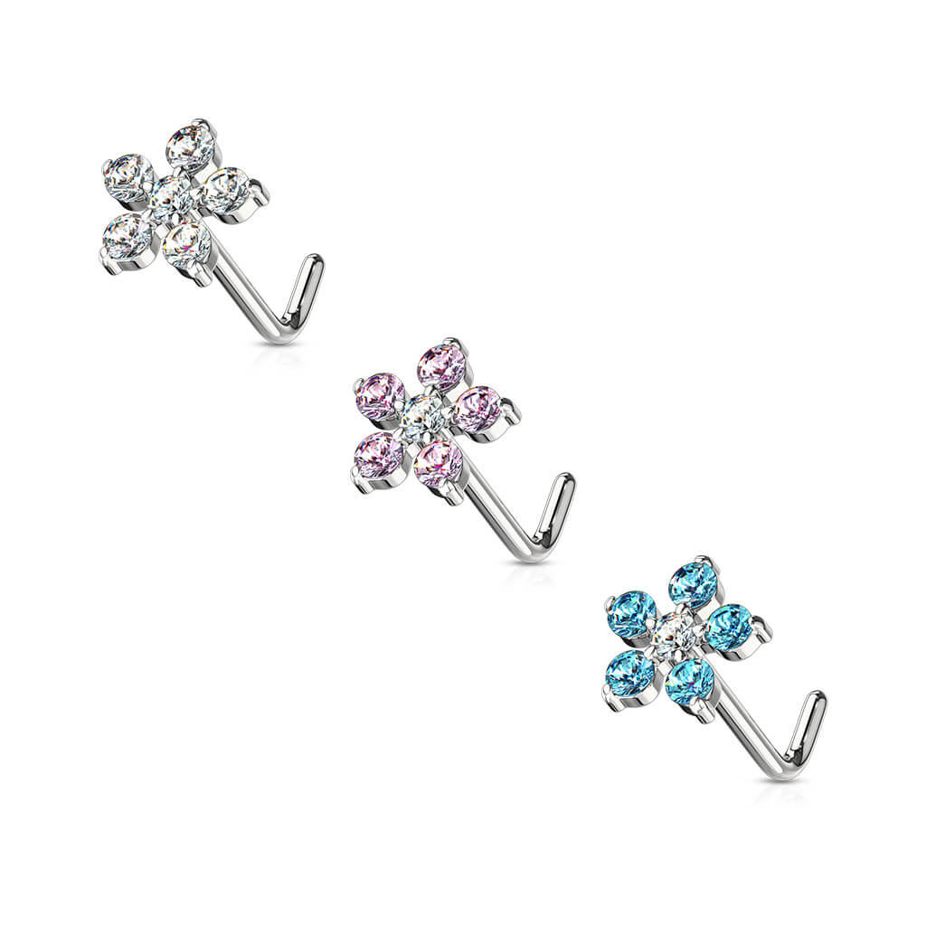 Nez En Forme de L Fleur Zircone Argent