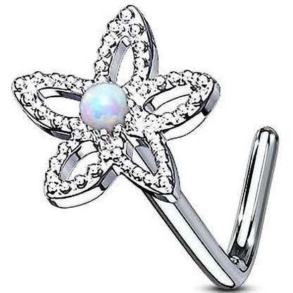 Nose L-Shape Flower Zirconia Opal