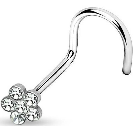 Nose Screw Flower Zirconia Silver