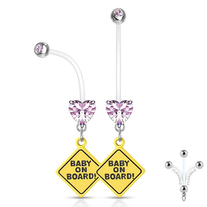 Bauchnabelpiercing BABY ON BORD beweglich Herz Zirkonia