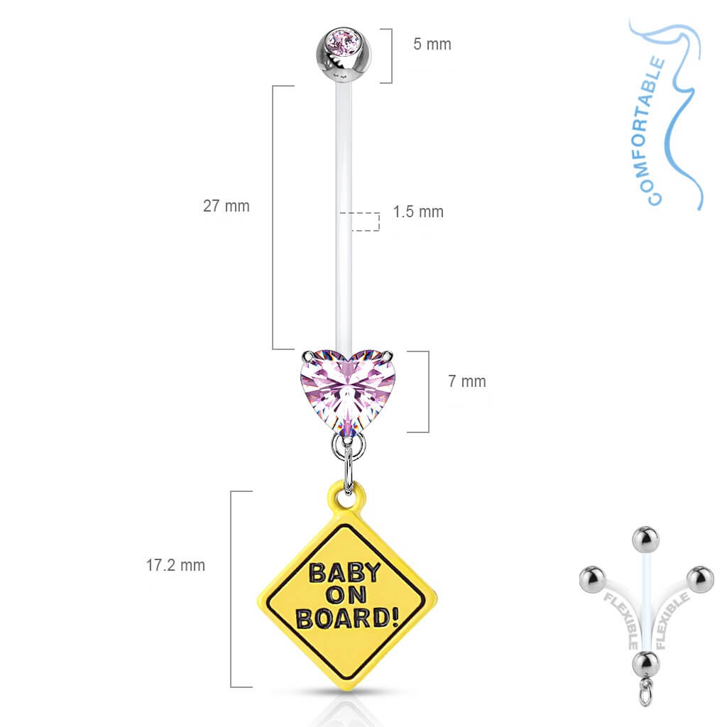 Bauchnabelpiercing BABY ON BORD beweglich Herz Zirkonia