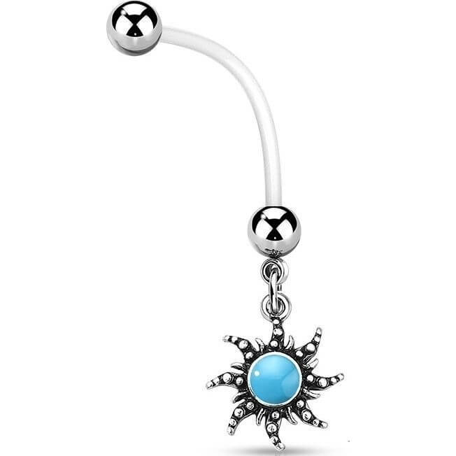 Piercing Nombril Pendentif Soleil Pierre Semi-Précieuse Turquoise