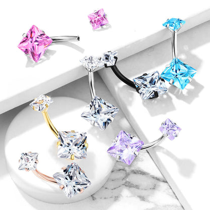 Belly Button Piercing Square Zirconia Internally Threaded