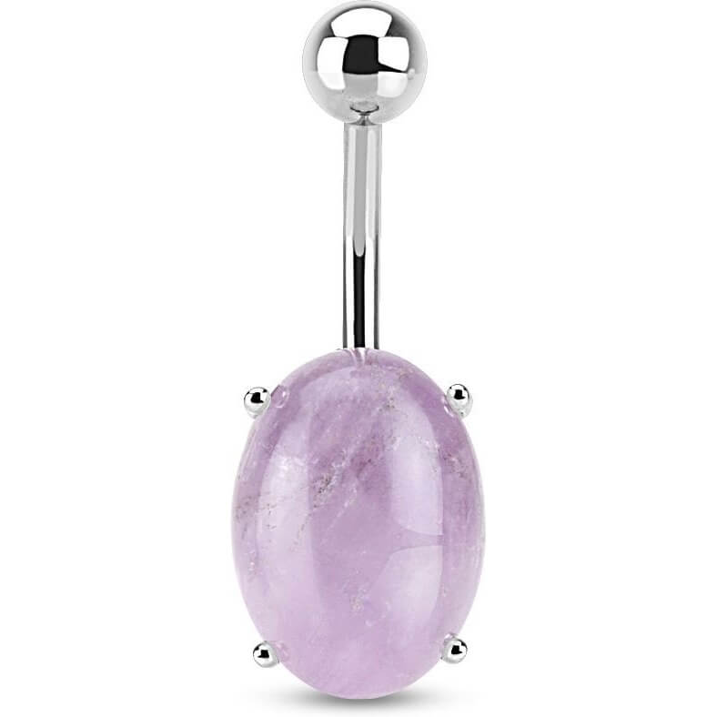 Belly Button Piercing Oval Amethist Semi-Precious Stone