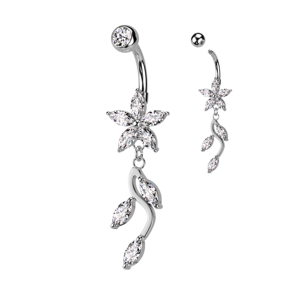 Piercing Nombril Pendentif Fleur Zircone