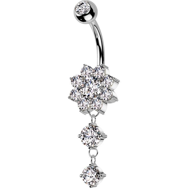 Belly Button Piercing flower dangle zirconia