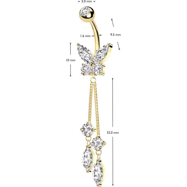 Piercing Ombelico Farfalla di Zirconi con Pendente