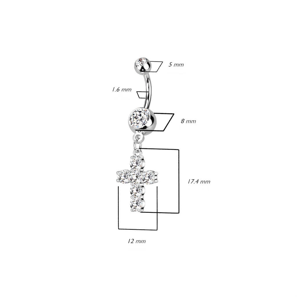 Belly Button Piercing Cross dangle Zirconia