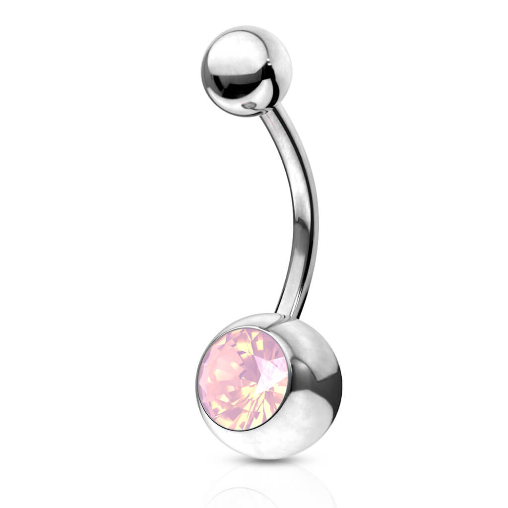 Belly Button Piercing Bezel setting Opal Silver