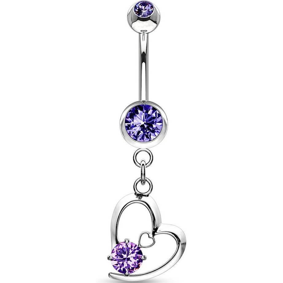 Belly Button Piercing Heart dangle Zirconia Silver