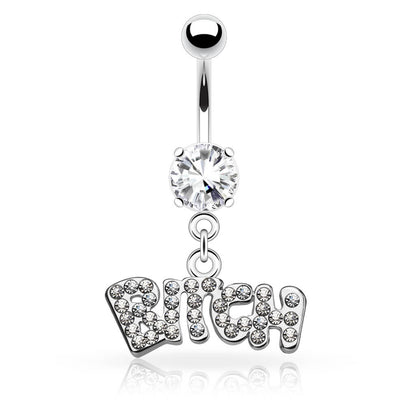 Bauchnabelpiercing BITCH beweglich Zirkonia Silber