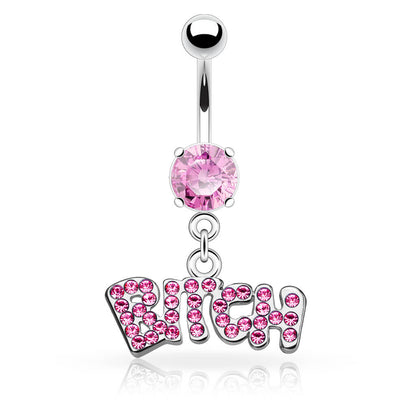 Belly Button Piercing BITCH dangle Zirconia Silver