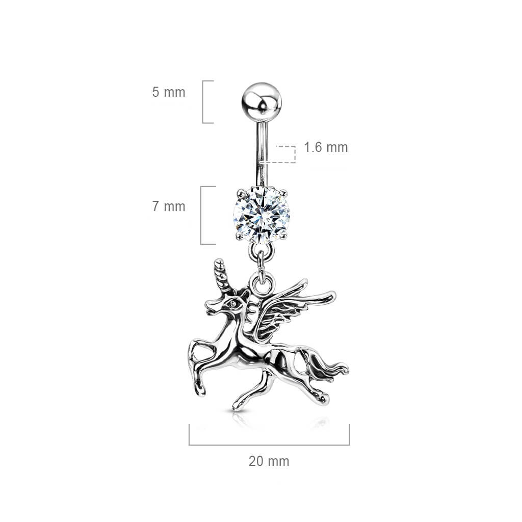 Belly Button Piercing Unicorn dangle Zirconia Silver