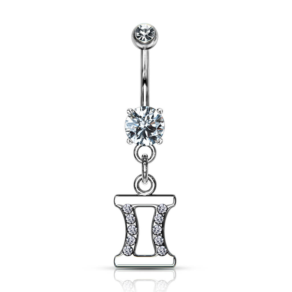 Piercing Nombril Pendentif Signe du Zodiaque Zircone Argent