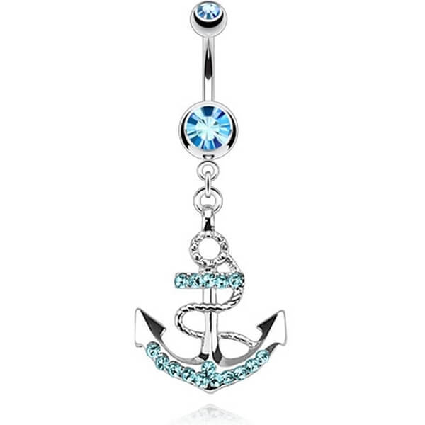 Belly Button Piercing Anchor dangle Zirconia Silver