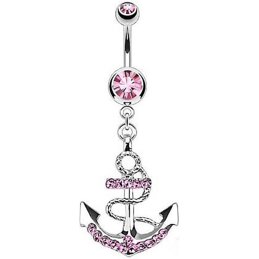 Belly Button Piercing Anchor dangle Zirconia Silver